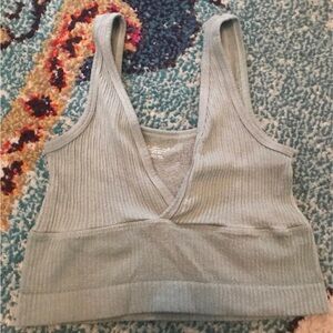 Urban Outfitters Ribbed V-Neck Bralette in Sage Green